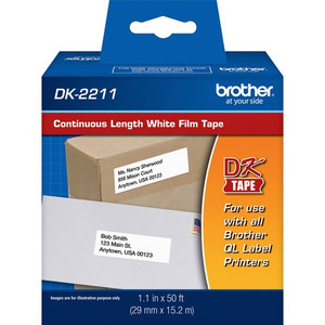 Brother Continuous Length White Film DK Tape - 1 9/64" Width x 50 ft Length - Removable Adhesive - Direct Thermal - White - Jam-free Product Image 