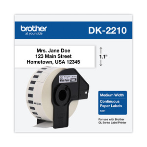 Brother Continuous Paper Label Tape, 1.1" x 100 ft Roll, White View Product Image