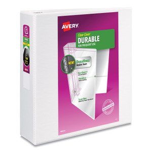 Avery Durable View Binder with DuraHinge and Slant Rings, 3 Rings, 3" Capacity, 11 x 8.5, White, 4/Pack View Product Image