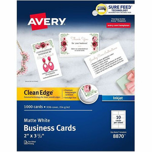 Avery Clean Edge Business Cards - 110 Brightness - 2" x 3 1/2" - 93 lb Basis Weight - 254 g/m² Grammage - Matte - (AVE8870) Product Image 