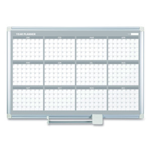 MasterVision Magnetic Dry Erase Calendar Board, 12-Month Planning/Scheduling, 36" x 24", White Surface, Satin Aluminum Frame View Product Image