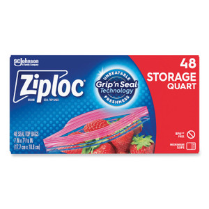 Ziploc Double Zipper Storage Bags, 1 qt, 1.75 mil, 9.63" x 8.5", Clear, 9/Carton (SJN314469) View Product Image