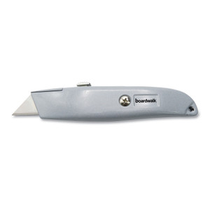 Boardwalk Retractable Metal Utility Knife, Retractable, 6" Die-Cast Handle, Gray (BWKUKNIFE45) View Product Image