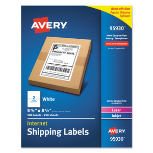 Avery White Shipping Labels-Bulk Packs, Inkjet/Laser Printers, 5.5 x 8.5, White, 2/Sheet, 250 Sheets/Box (AVE95930) View Product Image