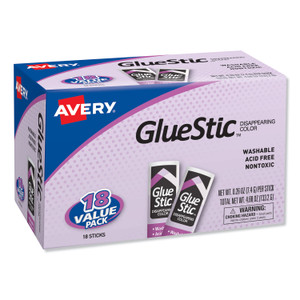 Avery Permanent Glue Stic Value Pack, 0.26 oz, Applies Purple, Dries Clear, 18/Pack View Product Image