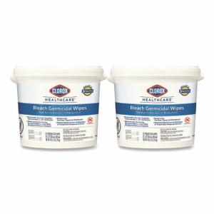 Clorox Healthcare Bleach Germicidal Wipes, 1-Ply, 12 x 12, Unscented, White, 110/Bucket, 2 Buckets/Carton View Product Image