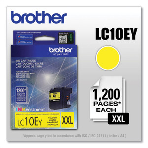 Brother LC10EY INKvestment Super High-Yield Ink, 1,200 Page-Yield, Yellow (BRTLC10EY) View Product Image