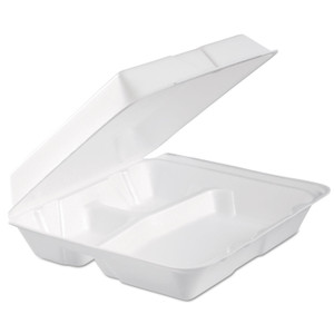 Dart Foam Hinged Lid Container, 3-Compartment, 9.3 x 9.5 x 3, White, 100/Bag, 2 Bag/Carton (DCC95HTPF3R) View Product Image