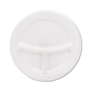 Dart Mediumweight Foam Plates, 3-Compartment, 9" dia, White, 125/Pack (DCC9CPWQRPK) View Product Image