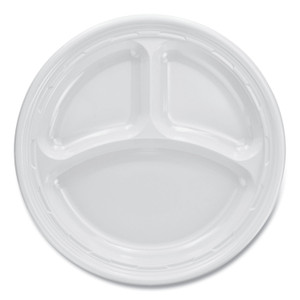 Dart Plastic Plates, 3-Compartment, 9" dia, White, 125/Pack, 4 Packs/Carton (DCC9CPWF) View Product Image