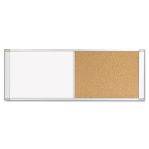 MasterVision Cubicle Workstation Dry Erase Board, Combo Magnetic Dry Erase/Bulletin, 48" x 18", Tan/White Surface, Satin Aluminum Frame View Product Image