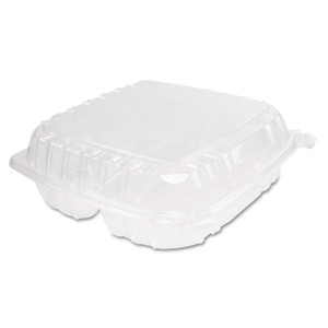 Dart ClearSeal Hinged-Lid Plastic Containers, 3 Compartments, 9.4 x 8.9 x 3, Plastic, 100/Bag, 2 Bags/Carton View Product Image