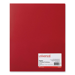 Universal Two-Pocket Plastic Folders, 100-Sheet Capacity, 11 x 8.5, Red, 10/Pack Product Image 