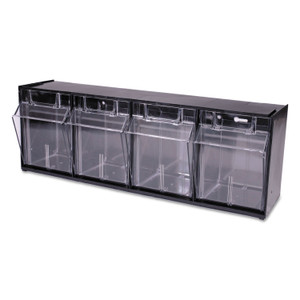 deflecto Tilt Bin Interlocking Multi-Bin Storage Organizer, 4 Sections, 23.63" x 6.63" x 8.13", Black/Clear (DEF20404OP) View Product Image