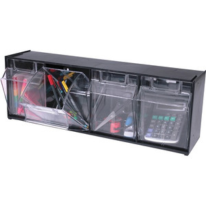 Deflecto Tilt Bin Interlocking Multi-Bin Storage Organizer - 4 Compartment(s) - 8.13" Height x 23.63" Width x 6.62" Depth - Interlockable - Black - Plastic Product Image 