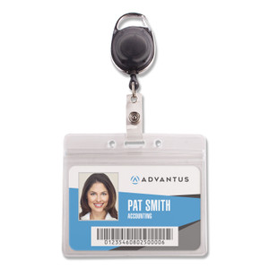 Advantus Resealable Badge Holder Combo with Badge Reel, 30" Cord, Horizontal, Frost 4.13" x 3.75" Holder, 3.75" x 2.63" Insert, 10/PK (AVT91130) View Product Image