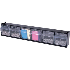 Deflecto Tilt Bin Interlocking Multi-Bin Storage Organizer - 6 Compartment(s) - 4.50" Height x 23.62" Width x 3.62" Depth - Desktop, Desktop - Interlockable, Removable, Easy to Clean, Freestanding - Black Product Image 