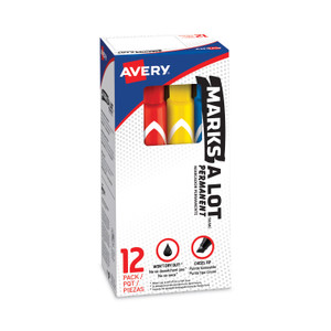 Avery MARKS A LOT Large Desk-Style Permanent Marker, Broad Chisel Tip, Assorted Colors, 12/Set (24800) View Product Image