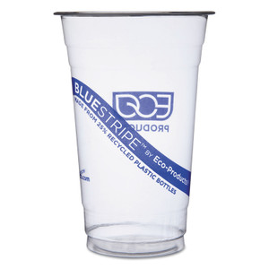 Bluestripe 25% Recycled Content Cold Cups, 20 Oz, Clear/blue, 1,000/carton (ECOEPCR20) View Product Image