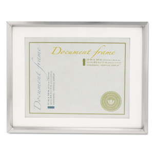 Universal Plastic Document Frame with Mat, 11 x 14 and 8.5 x 11 Inserts, Metallic Silver View Product Image