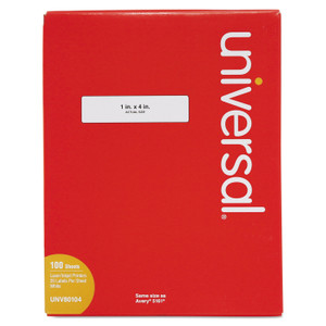 Universal White Labels, Inkjet/Laser Printers, 1 x 4, White, 20/Sheet, 100 Sheets/Box (UNV80104) View Product Image