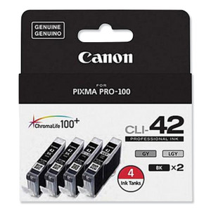Canon 6384B008 (CLI-42) ChromaLife100+ Ink, Black/Gray/Light Gray, 4/Pack View Product Image