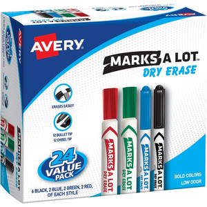 Avery Marks A Lot Desk & Pen-Style Dry Erase Markers - Chisel Marker Point - Erasable - Black, Blue, Green, Red Ink - Assorted Barrel Product Image 