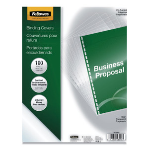 Fellowes Crystals Transparent Presentation Covers for Binding Systems, Clear, with Round Corners, 11.25 x 8.75, Punched, 100/Pack (FEL5293401) View Product Image