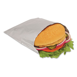 Bagcraft Foil Single-Serve Bags, Unlabeled Burger, 6" x 0.75" x 6.5", Silver, 1,000/Carton View Product Image