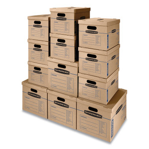 Bankers Box SmoothMove Classic Moving/Storage Box Kit, Half Slotted Container (HSC), Assorted Sizes: (8) Small, (4) Med, Brown/Blue,12/CT View Product Image