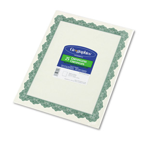 Geographics Parchment Paper Certificates, 8.5 x 11, Optima Green with White Border, 25/Pack View Product Image