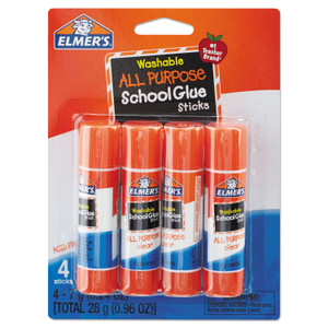 Elmer's Washable School Glue Sticks, 0.24 oz, Applies and Dries Clear, 4/Pack (EPIE542) View Product Image