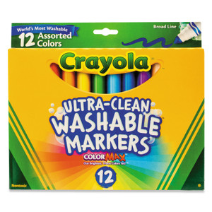 Crayola Ultra-Clean Washable Markers, Broad Bullet Tip, Assorted Colors, Dozen (CYO587812) View Product Image
