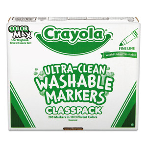 Crayola Ultra-Clean Washable Marker Classpack, Fine Bullet Tip, 10 Assorted Colors, 200/Pack (CYO588211) View Product Image
