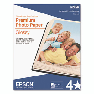 Epson Premium Photo Paper, 10.4 mil, 8.5 x 11, High-Gloss White, 50/Pack View Product Image