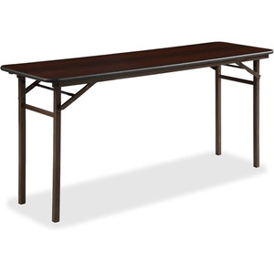 Lorell Economy Folding Banquet Table - Mahogany Rectangle Top - 60" Table Top Width x 18" Table Top Depth x 0.62" Table Top Thickness - 29" Height - Presentation, Food - Melamine Top Material Product Image 
