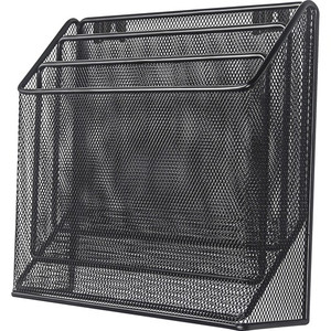 Lorell Mesh Desktop Organizer - 3 Tier(s) - 11.42" Height x 3.54" Width x 12.72" Length - Desktop - Durable - Black Product Image 
