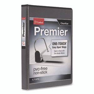 Cardinal Premier Easy Open ClearVue Locking Slant-D Ring Binder, 3 Rings, 1" Capacity, 11 x 8.5, Black View Product Image