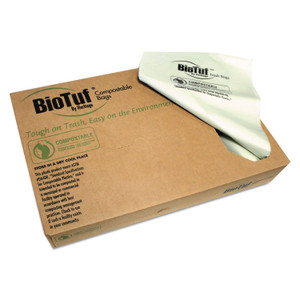 Heritage Biotuf Compostable Can Liners, 60 gal, 0.9 mil, 38" x 58", Green, 20 Bags/Roll, 5 Rolls/Carton (HERY7658TER01) View Product Image