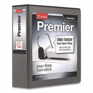 Cardinal Premier Easy Open ClearVue Locking Slant-D Ring Binder, 3 Rings, 3" Capacity, 11 x 8.5, Black View Product Image