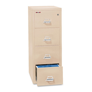 FireKing Insulated Vertical File, 1-Hour Fire Protection, 4 Letter-Size File Drawers, Parchment, 17.75" x 31.56" x 52.75" (FIR41831CPA) View Product Image