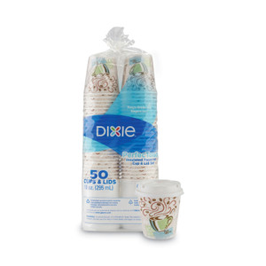 Dixie PerfecTouch Paper Hot Cups and  Lids Combo, 10 oz, Multicolor, 50 Cups/Lids/Pack View Product Image