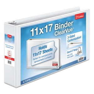 Cardinal ClearVue Slant-D Ring Binder, 3 Rings, 3" Capacity, 11 x 17, White (CRD22142) View Product Image