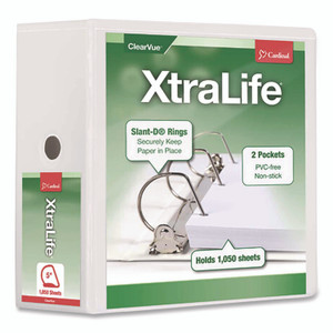 Cardinal XtraLife ClearVue Non-Stick Slant-D Ring Binder, 3 Rings, 5" Capacity, 11 x 8.5, White View Product Image