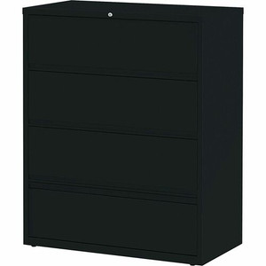 Lorell Fortress Lateral File with Roll-Out Shelf - 42" Width x 18.6" Depth x 52.5" Height - 4 x Drawer(s) for File - Letter, A4, Legal - Leveling Glide, Heavy Duty, Recessed Handle, Ball-bearing Suspension, Interlocking - Black Product Image 