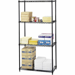 Safco Commercial Wire Shelving - 36" Width x 18" Depth x 72" Height - 4 x Shelf(ves) - 2000 lb Load Capacity - Leveling Glide, Adjustable Feet - Black Product Image 
