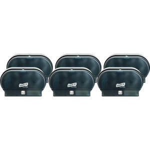 Genuine Joe Solutions Standard Bath Tissue Roll Dispenser - Manual - Roll - 2000 x Sheet, 2 x Roll - Black - Sliding Door Product Image 