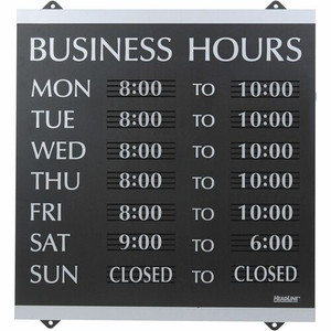 Headline Signs Business Hours Sign - Print/Message "Business Hours" - 14" Width x 13" Depth - Heavy Duty, Durable - Plastic - Black, Gray Product Image 