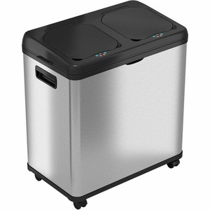 HLS Commercial 16-Gallon Combo Sensor Trash Can - Multi-compartment - 16 gal Capacity - Rectangular - Touchless - Sensor, Wheels, Durable, Handle, Fingerprint Resistant, Smudge Resistant, Easy to Clean, Mobility Product Image 