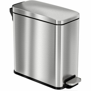 HLS Commercial Fire-Rated Soft Step Trash Can - 3 gal Capacity - Pedal Control, Durable, Smooth, Lid Closure, Fingerprint Proof, Fire Retardant, Removable Inner Bin, Handle - 13.8" Height x 6.5" Width - Stainless Steel - Silver Product Image 